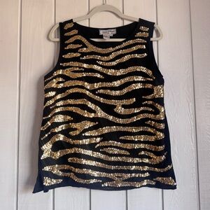 Vintage Diane Gilman Black Silk Blouse with Gold Sequins